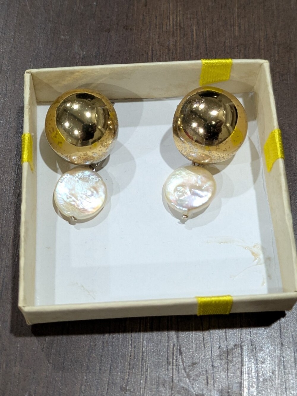 Chunky Gold Dome Baroque Coin Pearl Drop Earrings | Statement Dangles